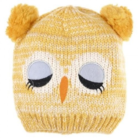 CUTE OWL POM-POM HAT WITH SCARF FOR CHILDREN (YELLOW)