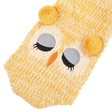 CUTE OWL POM-POM HAT WITH SCARF FOR CHILDREN (YELLOW)