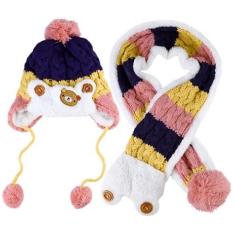 ADORABLE BEAR PATCHWORK POM-POM WITH SCARF FOR CHILDREN (PURPLE)