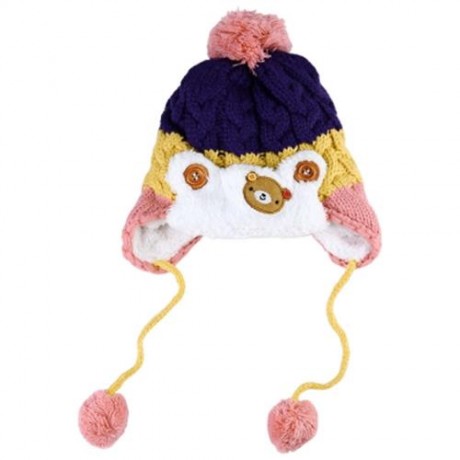ADORABLE BEAR PATCHWORK POM-POM WITH SCARF FOR CHILDREN (PURPLE)