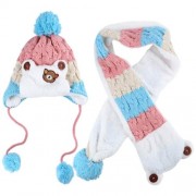 ADORABLE BEAR PATCHWORK POM-POM WITH SCARF FOR CHILDREN (PINK)