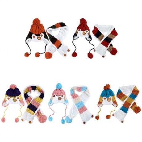 ADORABLE BEAR PATCHWORK POM-POM WITH SCARF FOR CHILDREN (PINK)