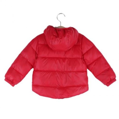 TRENDY HOODED ZIPPER POCKET DESIGN LONG SLEEVE PURE COLOR CHILDREN DOWN JACKET (RED)