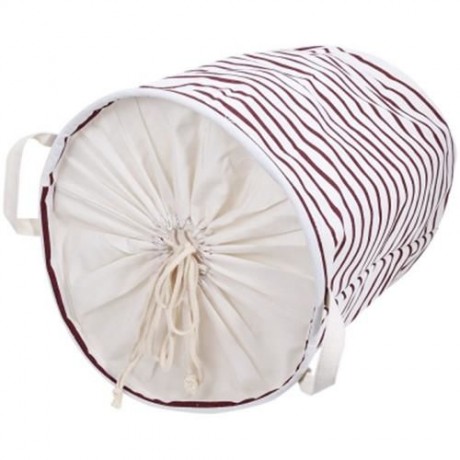 MULTIFUNCTION COTTON LINEN STRIP PATTERN LAUNDRY TOY STORAGE BASKET (RED)