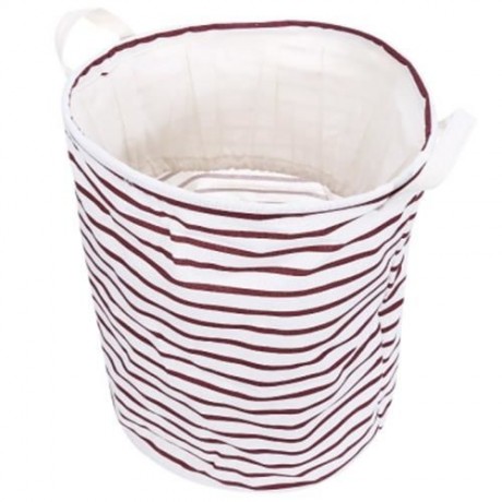 MULTIFUNCTION COTTON LINEN STRIP PATTERN LAUNDRY TOY STORAGE BASKET (RED)