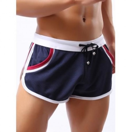 LACE-UP COLOR BLOCK SPLICING HOME SHORTS (BLACK)