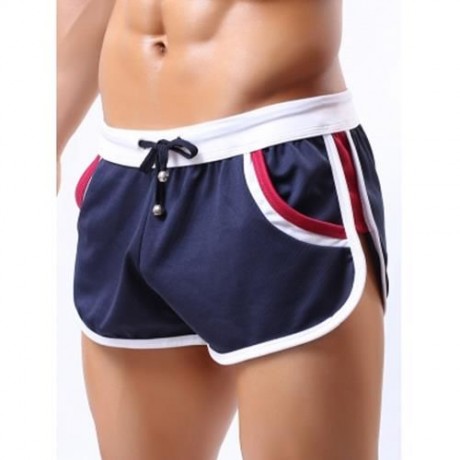 LACE-UP COLOR BLOCK SPLICING HOME SHORTS (BLACK)