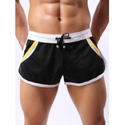 LACE-UP COLOR BLOCK SPLICING HOME SHORTS (BLACK)