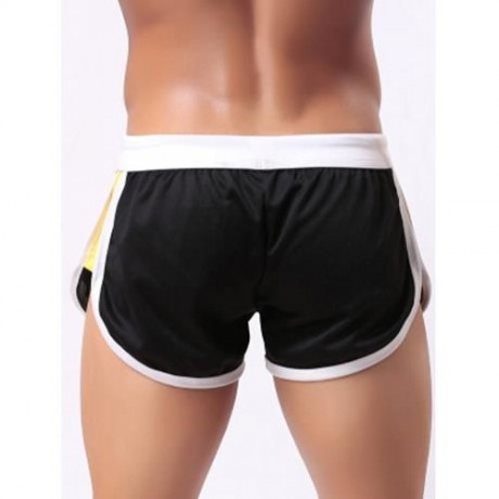 LACE-UP COLOR BLOCK SPLICING HOME SHORTS (BLACK)