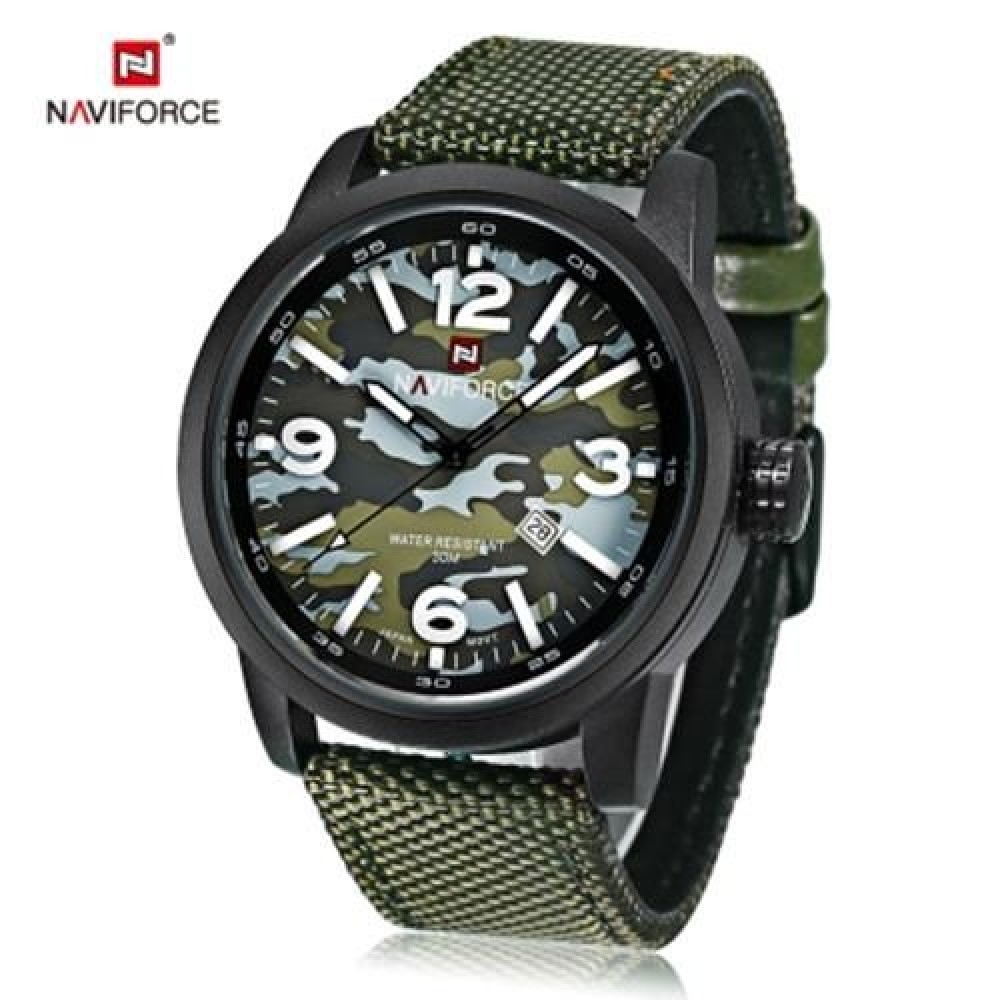 NAVIFORCE 9080 MEN QUARTZ WATCH LUMINOUS CALENDAR 3ATM CAMOUFLAGE PATTERN DIAL WRISTWATCH 