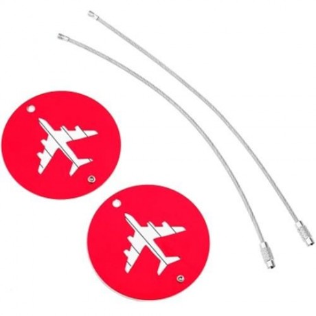 SHINETRIP 2PCS ALUMINUM ALLOY TRAVEL PLANE SHAPE SUITCASE NAME ADDRESS LABEL TAG (RED)