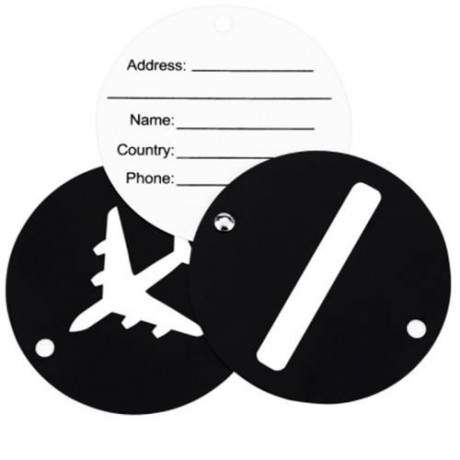 SHINETRIP 2PCS ALUMINUM ALLOY TRAVEL PLANE SHAPE SUITCASE NAME ADDRESS LABEL TAG (BLACK)