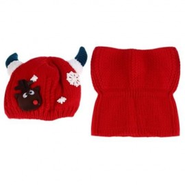 LOVELY HORN SNOW DEER PATTERN CHRISTMAS KNITTED WARM HAT WITH SCARF  FOR BABIES (RED)