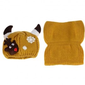 LOVELY HORN SNOW DEER PATTERN CHRISTMAS KNITTED WARM HAT WITH SCARF  FOR BABIES (YELLOW)