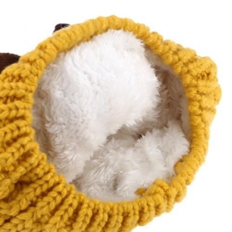 LOVELY HORN SNOW DEER PATTERN CHRISTMAS KNITTED WARM HAT WITH SCARF  FOR BABIES (YELLOW)
