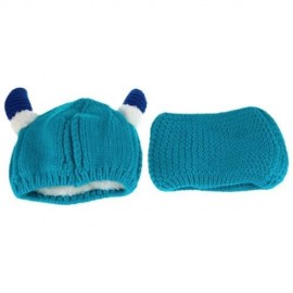 LOVELY HORN SNOW DEER PATTERN CHRISTMAS KNITTED WARM HAT WITH SCARF  FOR BABIES (LAKE BLUE