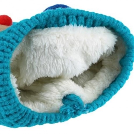 LOVELY HORN SNOW DEER PATTERN CHRISTMAS KNITTED WARM HAT WITH SCARF  FOR BABIES (LAKE BLUE