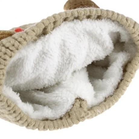 LOVELY HORN SNOW DEER PATTERN CHRISTMAS KNITTED WARM HAT WITH SCARF  FOR BABIES (OFF-WHITE