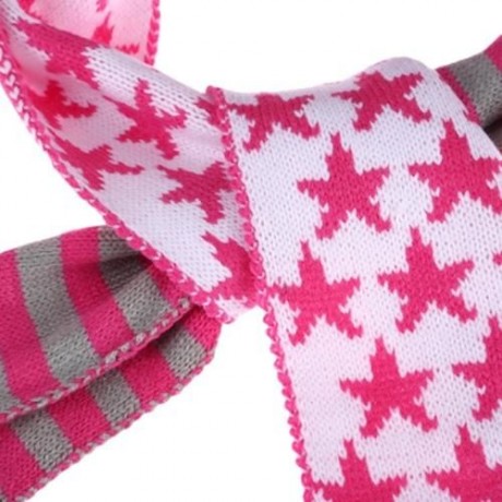 CUTE STAR STRIPE PATTERN KNITTED WARM CHILDREN SCARF (ROSE RED)