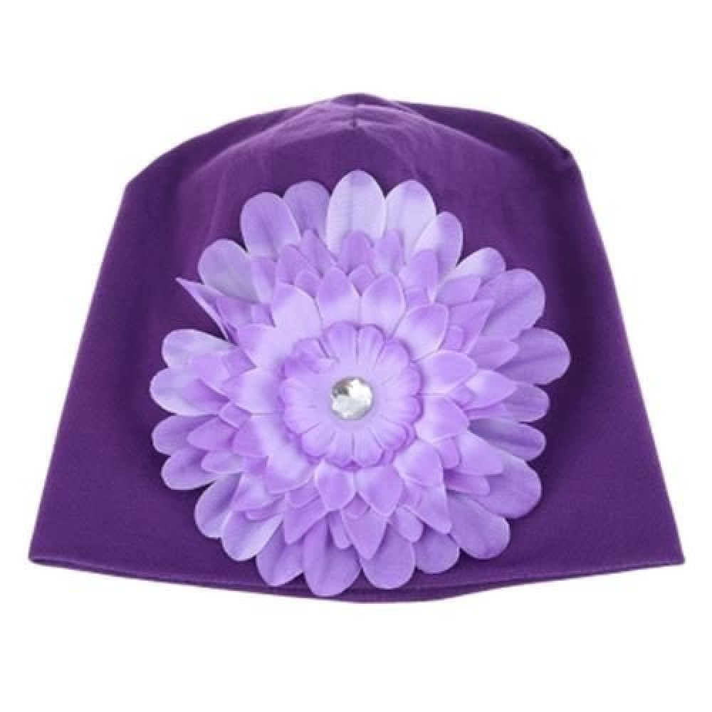 CUTE BABIES SOLID DOT PRINT FLOWERS COTTON PRINCESS HAT ELASTIC WARM HAIR CAP (PURPLE)