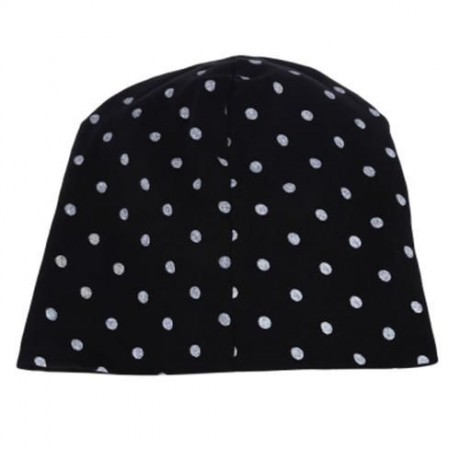 CUTE BABIES SOLID DOT PRINT FLOWERS COTTON PRINCESS HAT ELASTIC WARM HAIR CAP (BLACK)