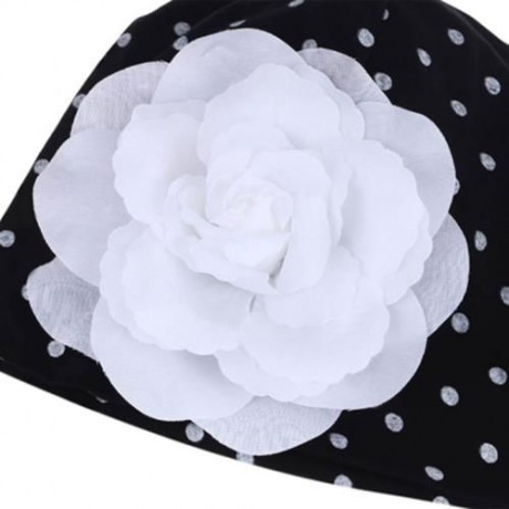 CUTE BABIES SOLID DOT PRINT FLOWERS COTTON PRINCESS HAT ELASTIC WARM HAIR CAP (BLACK)