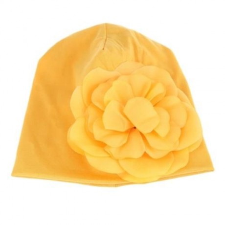 CUTE BABIES SOLID DOT PRINT FLOWERS COTTON PRINCESS HAT ELASTIC WARM HAIR CAP (YELLOW)