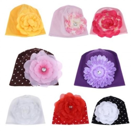 CUTE BABIES SOLID DOT PRINT FLOWERS COTTON PRINCESS HAT ELASTIC WARM HAIR CAP (YELLOW)