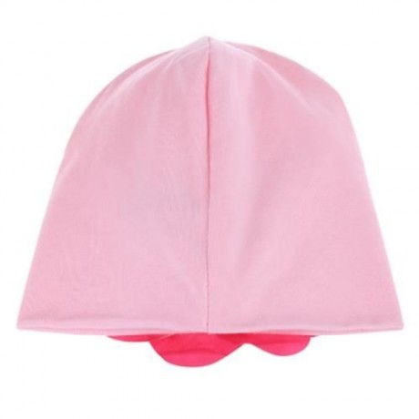 CUTE BABIES SOLID DOT PRINT FLOWERS COTTON PRINCESS HAT ELASTIC WARM HAIR CAP (DEEP PINK)