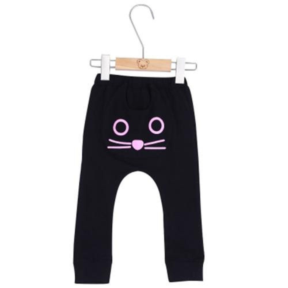 BABY CHILD CUTE CARTOON ANIMAL CAT SOLID COLOR HIGH WAIST POCKET DESIGN ELASTIC LONG PANTS