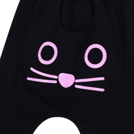 BABY CHILD CUTE CARTOON ANIMAL CAT SOLID COLOR HIGH WAIST POCKET DESIGN ELASTIC LONG PANTS