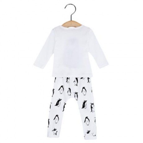 INFANT BABY CHILD UNISEX CUTE 2PCS CARTOON ANIMAL PENGUIN PRINT ROUND COLLAR LONG SLEEVE T