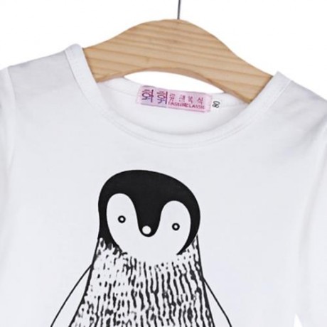 INFANT BABY CHILD UNISEX CUTE 2PCS CARTOON ANIMAL PENGUIN PRINT ROUND COLLAR LONG SLEEVE T