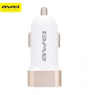 AWEI C - 200 DUAL-PORT 2.4A USB SMART CAR CHARGER (WHITE AND GOLDEN)