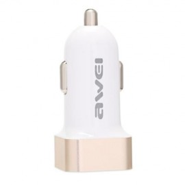 AWEI C - 200 DUAL-PORT 2.4A USB SMART CAR CHARGER (WHITE AND GOLDEN)
