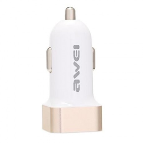 AWEI C - 200 DUAL-PORT 2.4A USB SMART CAR CHARGER (WHITE AND GOLDEN)
