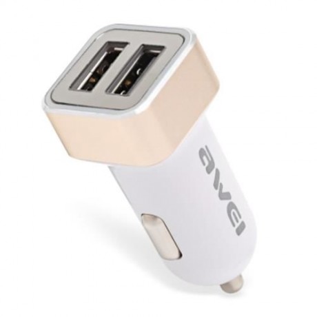 AWEI C - 200 DUAL-PORT 2.4A USB SMART CAR CHARGER (WHITE AND GOLDEN)