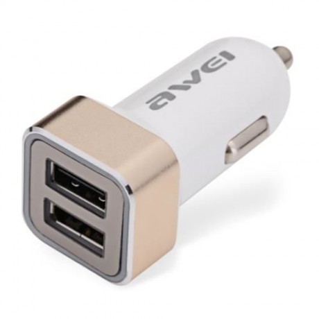 AWEI C - 200 DUAL-PORT 2.4A USB SMART CAR CHARGER (WHITE AND GOLDEN)
