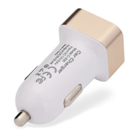 AWEI C - 200 DUAL-PORT 2.4A USB SMART CAR CHARGER (WHITE AND GOLDEN)