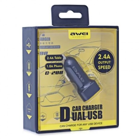 AWEI C - 200 DUAL-PORT 2.4A USB SMART CAR CHARGER (WHITE AND GOLDEN)