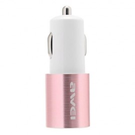 AWEI C - 100 2.4A CAR CHARGER FOR SMART PHONES MP3 / MP4 PLAYERS (PINK AND WHITE)