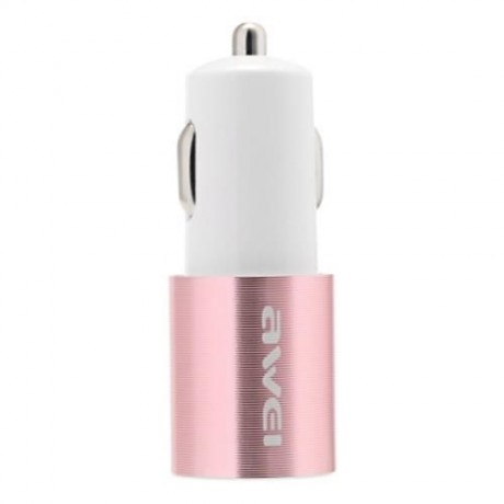 AWEI C - 100 2.4A CAR CHARGER FOR SMART PHONES MP3 / MP4 PLAYERS (PINK AND WHITE)