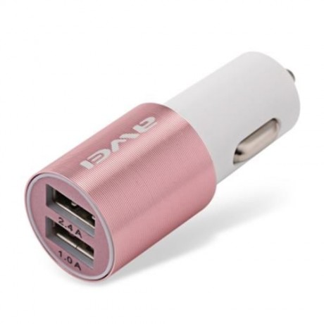 AWEI C - 100 2.4A CAR CHARGER FOR SMART PHONES MP3 / MP4 PLAYERS (PINK AND WHITE)