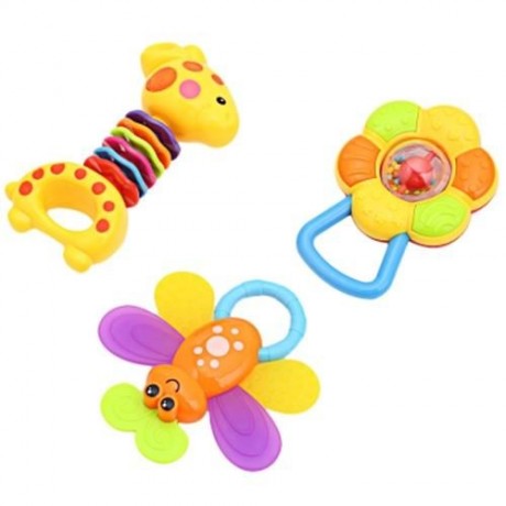 3PCS BABY COLORFUL HAND SHAKE BELL RING RATTLE FEEDER EDUCATIONAL TOY (#1)