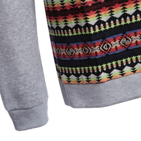 CASUAL COLOR BLOCK PATTERN PRINT MALE LONG SLEEVE HOODIE (LIGHT GRAY)