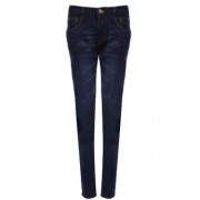 STYLISH ZIPPER DESIGN POCKET DECORATION MALE MID-RISE SLIM FIT JEANS (DEEP BLUE)