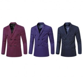 SIMPLE DESIGN SOLID COLOR POCKET DECORATION DOUBLE-BREASTED MALE SUIT JACKET (BLACK)