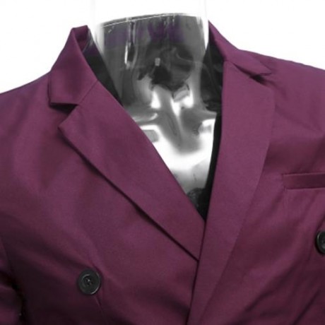 SIMPLE DESIGN SOLID COLOR POCKET DECORATION DOUBLE-BREASTED MALE SUIT JACKET (BLACK)