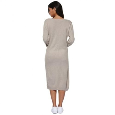 SEXY PLUNGING NECK PURE COLOR LOOSE SWEATER DRESS FOR WOMEN (LIGHT GRAY)