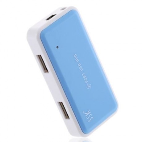 SSK PORTABLE MINI USB 2.0 HUB 4 PORTS LAPTOP CONVERTER ADAPTER (LAKE BLUE)